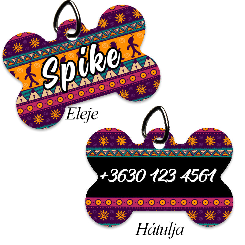 Egyedi csont alakú kutyabiléta azték mintával