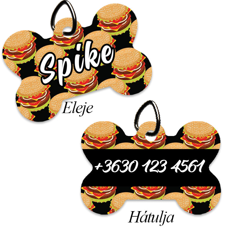 Egyedi csont alakú kutyabiléta hamburger mintával