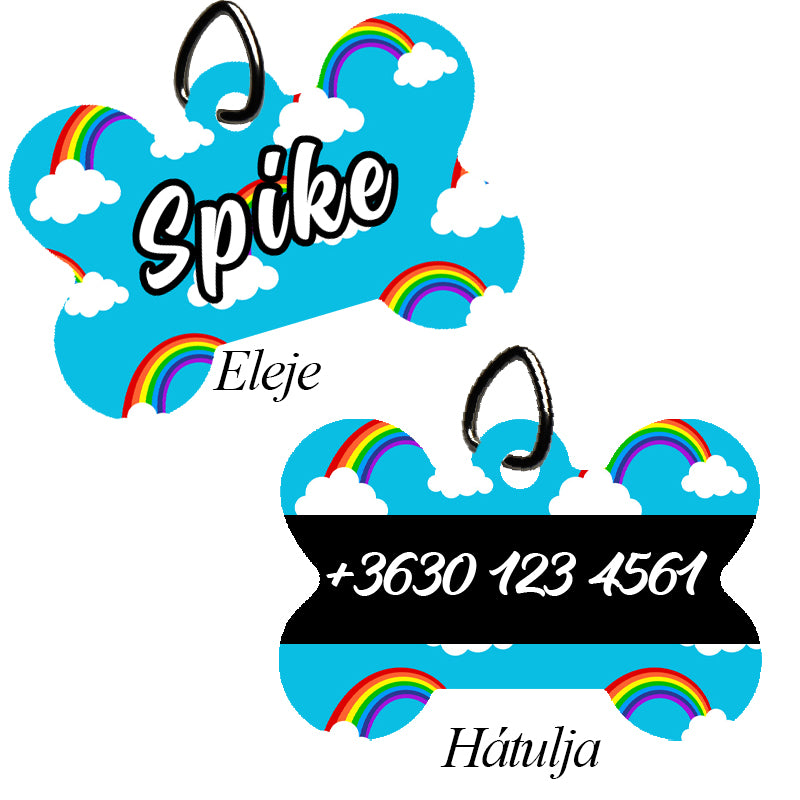 Egyedi csont alakú kutyabiléta szivárvány mintával