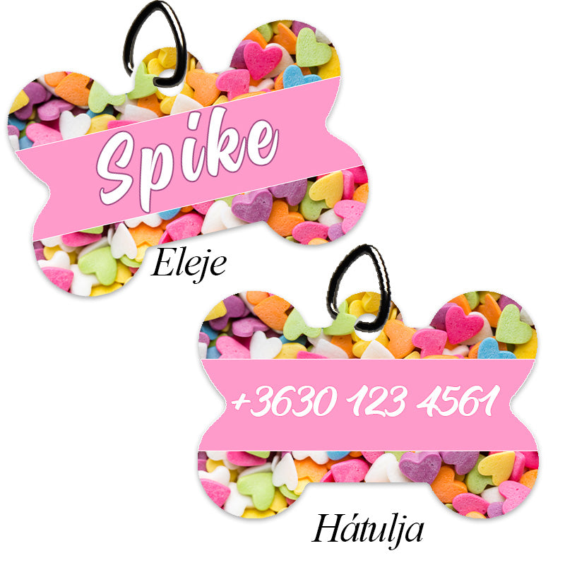 Egyedi csont alakú kutyabiléta cukorka mintával