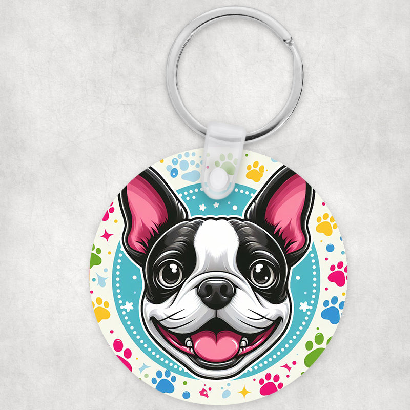 Boston terrier kutyás kör kulcstartó