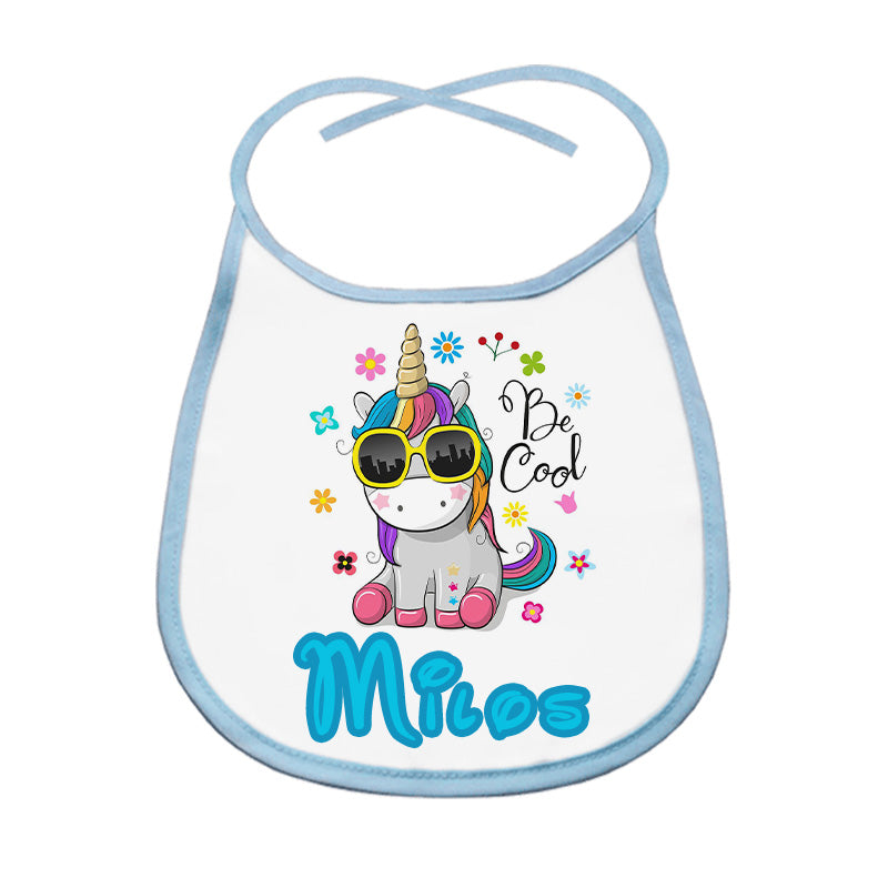 Személyre szabható unikornisos baba előke névvel - rózsaszín