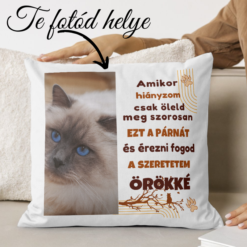 Egyedi fényképes macskás párna