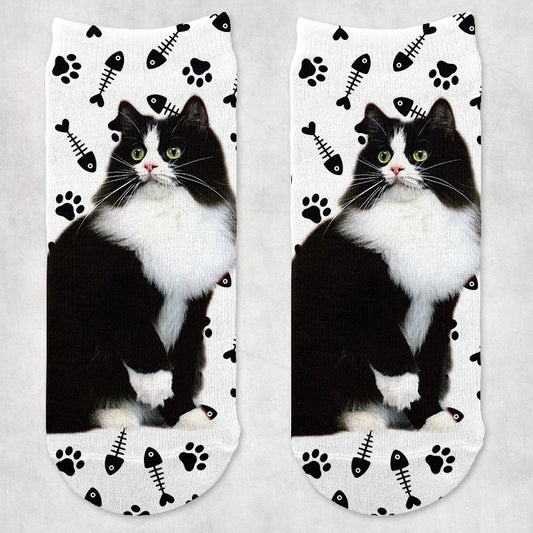 Macskás zokni - fekete fehér