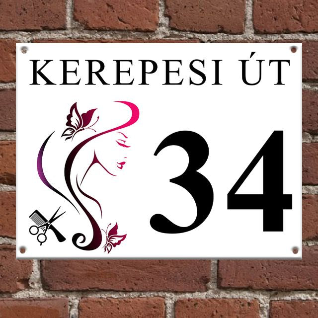 Egyedi fodrászos házszámtábla