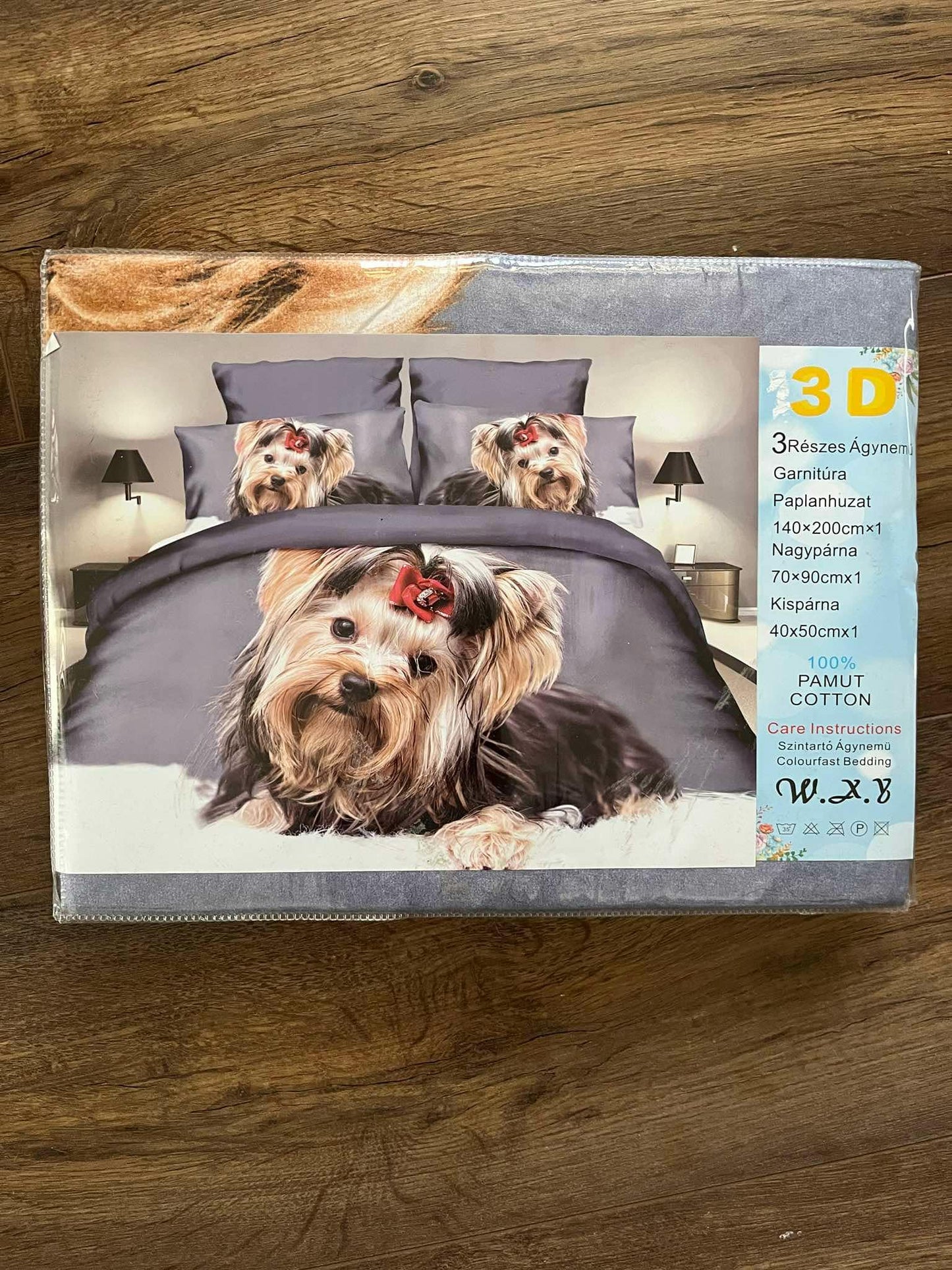 Yorkie mintás 3 részes ágyneműhuzat masnis