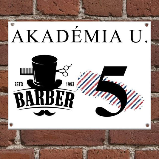 Egyedi barber mintás házszámtábla