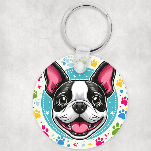 Boston terrier kutyás kör kulcstartó